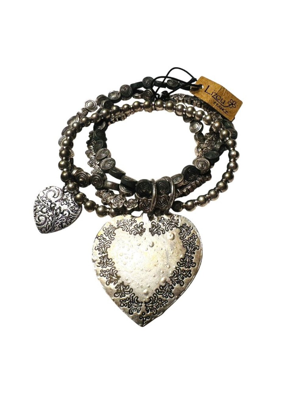 Lizou France Silver-Tone Heart Charm Bracelet Set